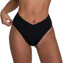geluboao Women's Bikini Bottom Sexy V Cut High Cut Swimsuit High Waisted Bathing Suit Bottoms (Black, XS)