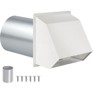 4 Inch Dryer Vent Cover Outside Hooded Wall Vent with Screen and Damper, Exhaust Vent Wall Mount Exterior Wall Vents Cover Cap for Dryer Ventilation&Outdoor Air Exhaust,Galvanized Steel,White