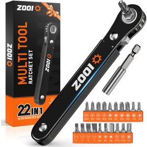 ZOOI 22 In 1 Ratchet Screwdriver Set, EDC Gear Tool Pocket Ratcheting Screwdriver, Mens Dad Gifts for Men Dad Him, 90 Degree Right Angle Screwdrivers, Tight Spaces Mini Ratchet Set (Black)