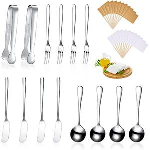 Patelai Cheese Butter Spreader Knives Set Charcuterie Accessories Stainless Steel Spreader Knives Charcuterie Boards Utensils Mini Serving Tongs Spoons and Forks for Appetizers Pastry, (Black)