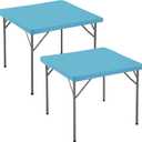 Square Fitted Tablecloth 34x34 Inch-2 Pack Light Blue Card Elastic Spandex Table Cover-Small Stretch Folding Table Cloths Topper Cap for Kitchen Dining Picnic Patio Outdoor Party Tables