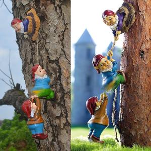 Gnome Statue Gift Climbing Rope Garden Gnomes Statue, Resin Garden Gnome Tree Hugger Outdoor Decor Accessories, Miniature Figurines Micro Garden Gnome Landscape Figurine for Lawn Balcony Patio (Purple)