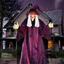 71" Life Size Hanging Talking Witch Halloween Decor, Evil Witch, Sound Activation and Red Eye for Outdoor & Indoor, Halloween Decoration Realistic Creepy Party Decor