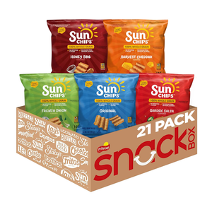 SunChips 100% Whole Grain Chips, Variety Pack, 1 oz Bags, Pack of 21, No Artificial Flavors, No Colors from Artificial Sources, BB September 08, 2026