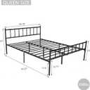 Metal Platform Queen Bed Frame with Headboard Sturdy Steel Slats Support No Box Spring Needed Easy Assembly Black.