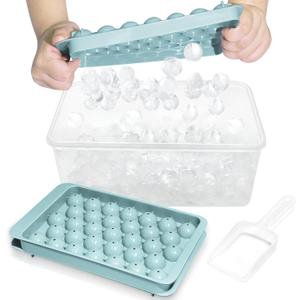 WIBIMEN Ice Cube Tray with Lid and Bin - Round Ice Trays for Freezer with Lid - Ice Cube Trays for Freezer with Ice Container (0.8"-2PACK Blue)
