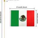 2 x QQSD Mexico Small Flag Mexican Stick Mini Hand Held Flags - Solid Wooden Pole with Spear Top, 12 Pack