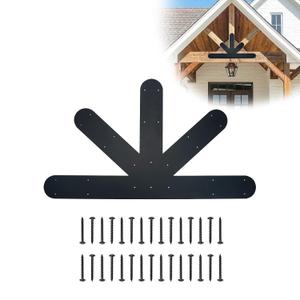 Gable Plate, Black Powder-Coated Truss Connector Bracket, 12:12 Pitch, 4 mm / 0.16" Steel Truss Nail Plates for Wooden Beam Fixed, Decorative Gable Plate with Bolts Support Shed Build