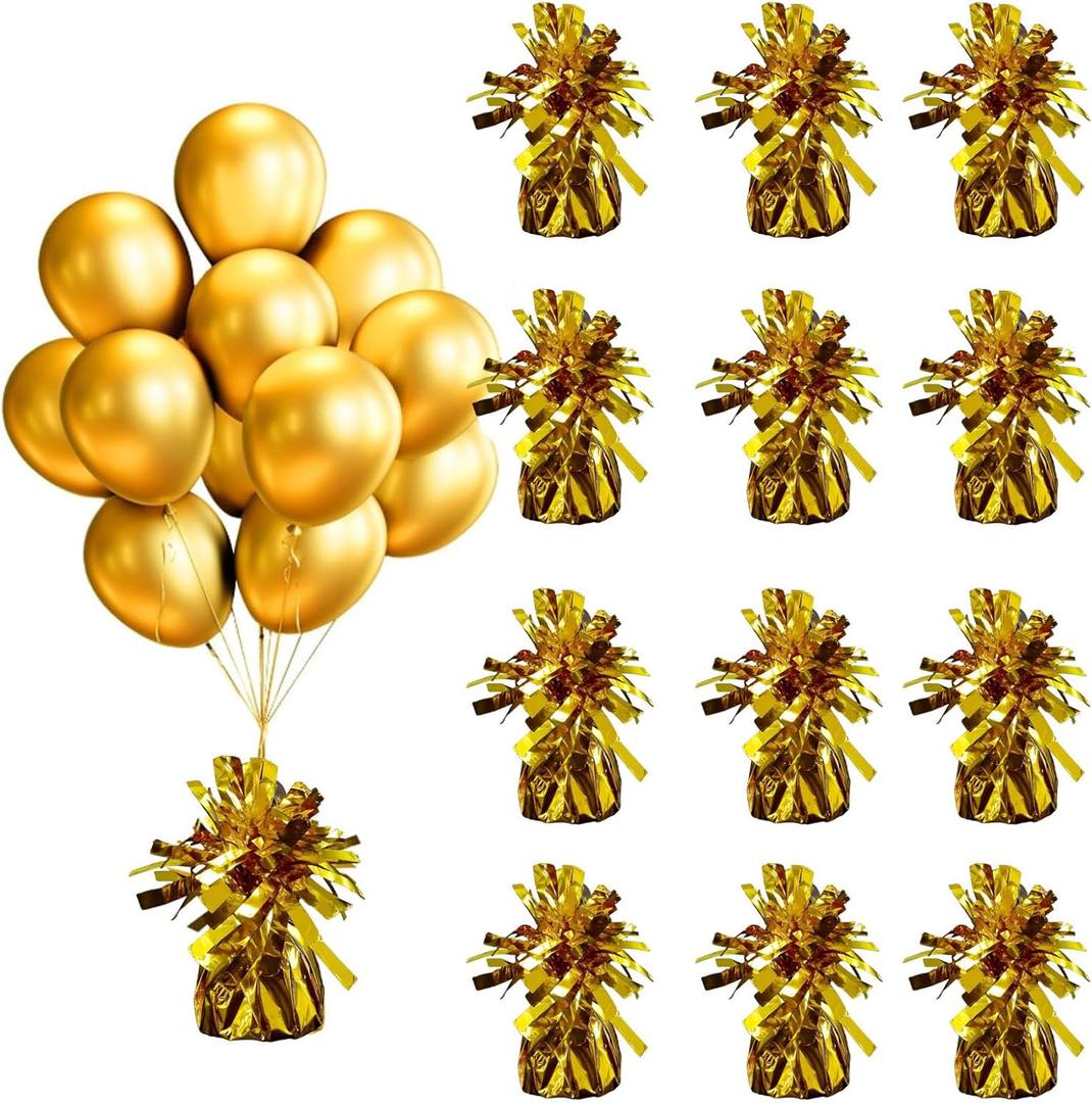 Balloon weights, 12 pieces, aluminum foil, suitable for birthday parties, gatherings, weddings, dinners and other occasions, weight 0.36lb (Gold 12pcs)