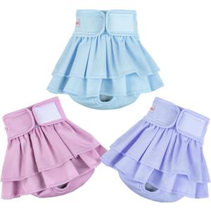 Female Dogs Diapers Belly Bands(3Pack), Washable Reusable Female Skirt Doggy Wraps Panties for Doggie Pooping Potty Training Incontinence Marking (Pink Purple Blue, Small)