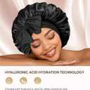 2 x Silk Bonnet for Sleeping Women Double Layer Hyaluronic Acid Satin Bonnet with Adjustable Tie Band Sleep Cap for Curly Hair (Black)