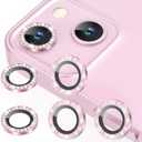 AGVEE 3+3 6 Pack for iPhone 13 6.1" / 13 Mini 5.4" Camera Lens Protector, Bling Diamond & Bling Glitter Metal Ring 9H Tempered HD Glass Camera Cover Film, Bling-Pink
