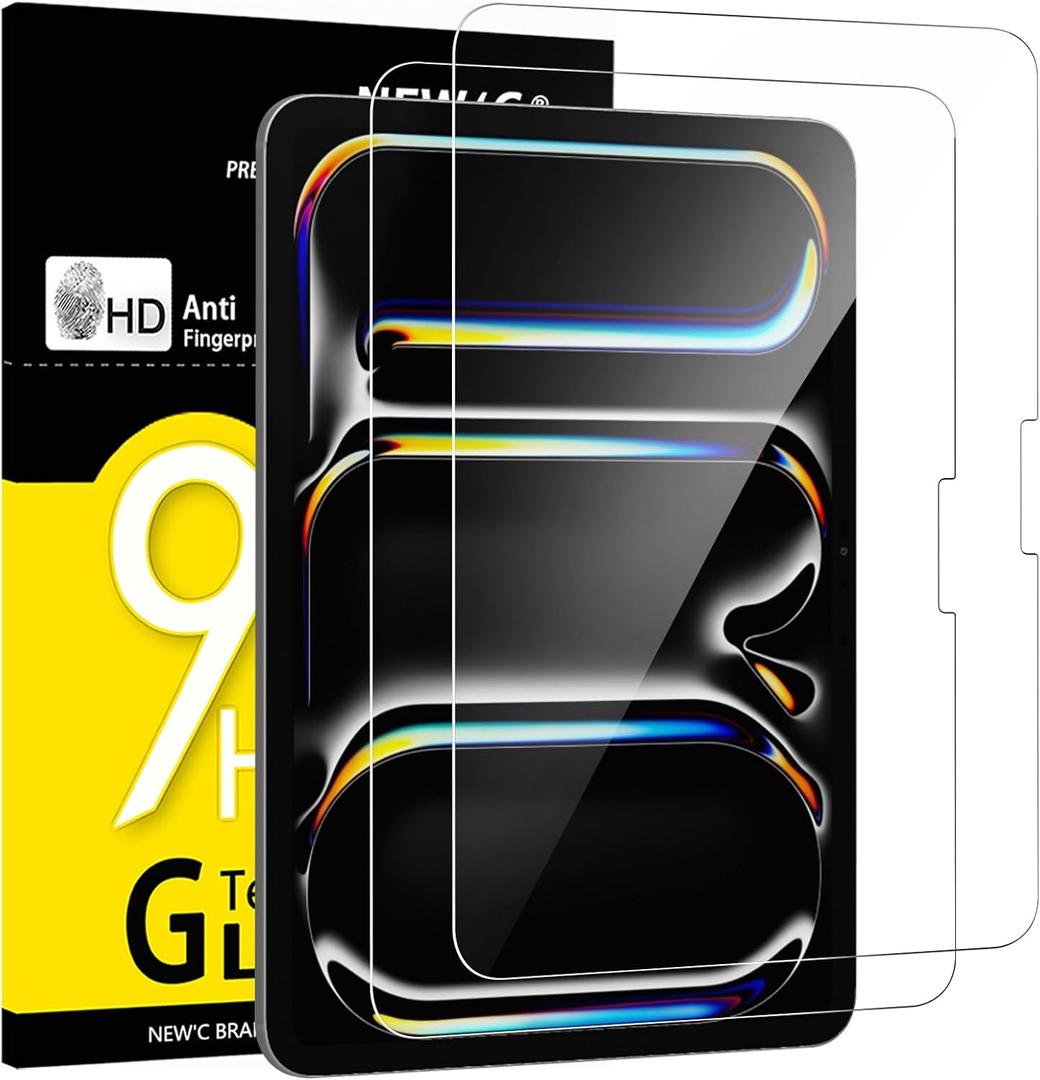 2 x NEW'C 2 Pack Designed for iPad Pro 11 inch M4 (2024), Modle A2836 A2837 A3006 Screen Protector Tempered Glass, Bubble Free, Ultra Resistant (Transparent)