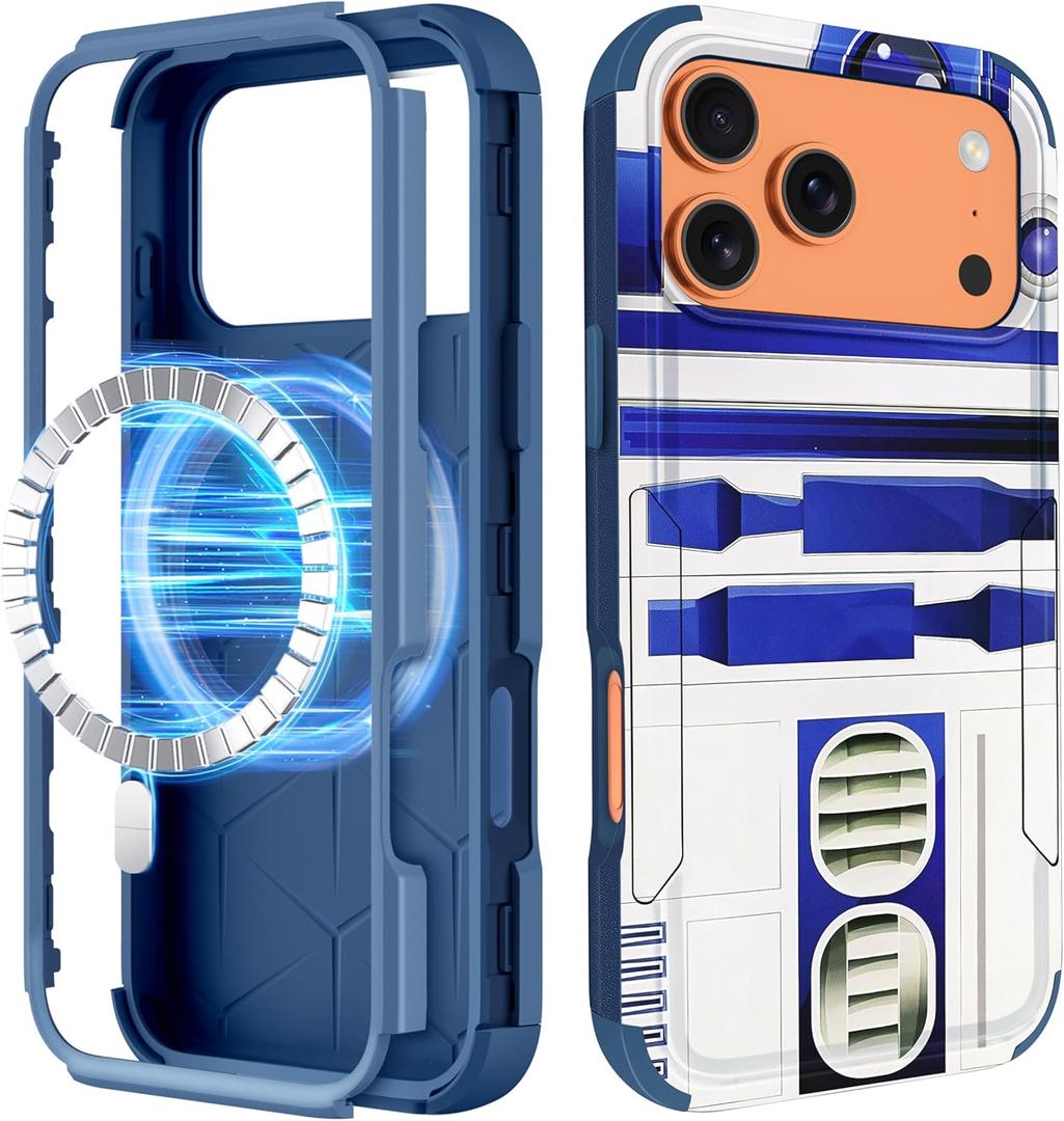 for iPhone 17 Pro Case - Compatible with MagSafe Women Cute Girls Magnetic Protective Phone Cover Boys Unique Design Heavy Duty Shockproof Funda for iPhone 17 Pro Case (Blue Robot)