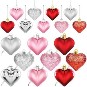 36Pcs Valentines Day Decor Heart Ornaments for Christmas Tree Decorations Red Pink Heart Shaped Baubles Ornaments for Valentine's Day Hanging Decorations or Wedding Party Supplies Home Decor