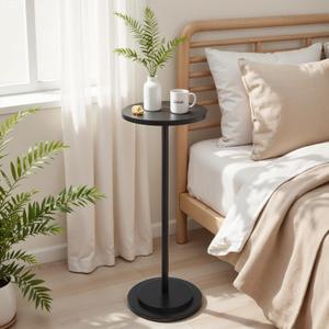 Premium Stone Round Drink Table,Heavy Duty Stone Base Top Pedestal,Cocktail Accent End Table for Living Room,Waterproof, Weighted Base Small Accent Side Table for Small Space Office,Black