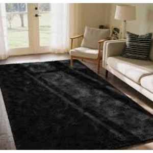 Rtizon Shag Area Rug for Bedroom, 4x6 Feet Fluffy Rugs for Girls Boy's Bed Bedside, Plush Carpet with Non-Slip Bottom for Living Room Office Dorm Nursery Room, Black