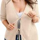 Plus Size Cardigan for Women Tie Front Sweater Long Sleeve Shrug Spring Trendy OutfitOrder, XXL