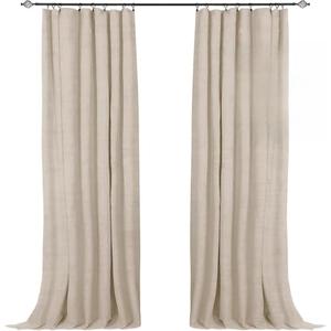 100% Blackout Shield Full Blackout Curtains for Bedroom 90 inch Length 2 Panels Set, Clip Rings/Rod Pocket Faux Linen Black Out Curtains for Living Room, Thermal Insulated, 50Wx90L, Oatmeal