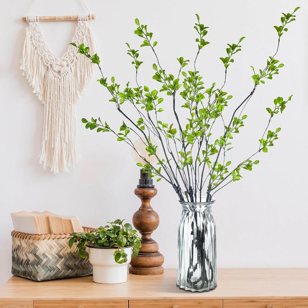 Riceshoot 6 Pcs 35.4 Inches Spring Green Artificial Leaves Branches Green Fake Plants with Stems Faux Leaf Shrub Bushes for Spring Home Indoor Centerpiece Vase Filler