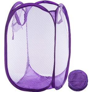 Qtopun Mesh Popup Laundry Hamper Foldable Laundry Basket Portable Dirty Clothes Basket Collapsible Dirty Clothes Hamper for Bedroom, Kids Room, College Dormitory and Travel (Purple)