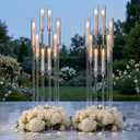 2PCS 8-Arm Acrylic Candelabra Centerpieces for Tables, Sturdy Solid Rods 45.6" Tall Floor Candle Holders Set with Shades for Wedding Birthday Party Anniversary, Clear