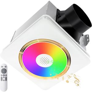GROWNEER Bathroom Fan with Bluetooth Speaker, 110/160 CFM 1.0 Sone Bathroom Exhaust Fan with Heater, Exhaust Fan with Light & Remote, 9 RGB Modes, 1500lm 3 Color Temperature & Nightlight, EZ Install