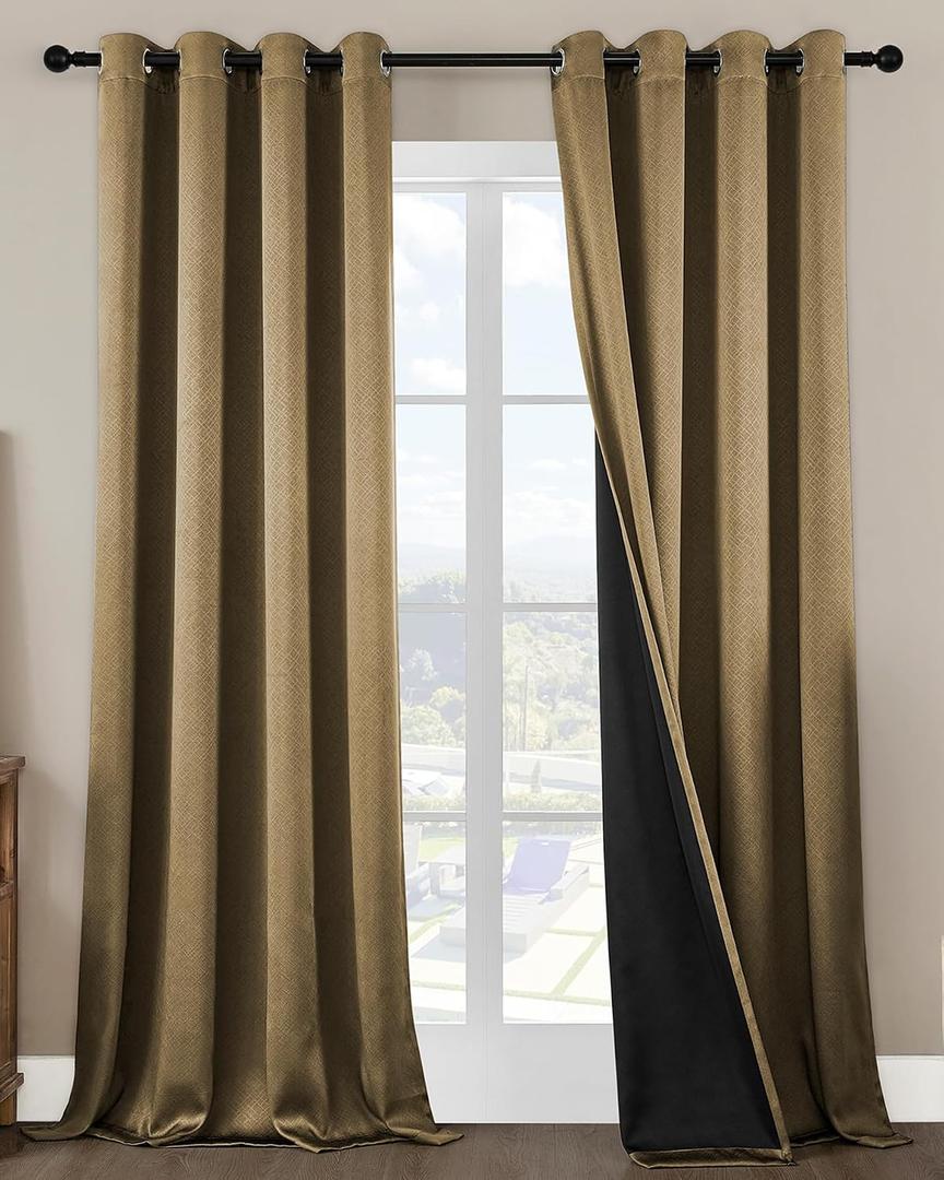 Gold Blackout Curtains for Bedroom and Living Room 2 Panels Set 52 inches Wide 104 inches Length Thermal Insulate Curtains, Cold or Heat and Full Light Blocking Curtains