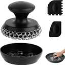 Cast Iron Scrubber Cleaner, Chainmail Scrubber for Cast Iron Pan Skillet, Dish Scouring Pad, 316 Stainless Steel Brush/Scraper for Metal Skillet Scrubbing, Wok, Dutch Oven Cleaning Kit - Thick Mesh