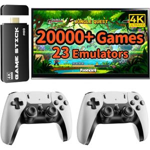FCHOZY 2026 Upgraded Retro Gaming Console, Classic Video Games with 4K HDMI, 20,000+ Games and 23 Emulators, Nostalgia Game Stick Pro, Upgraded Dual 2.4G Wireless Controllers 64GB (White)