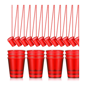 24 Pieces Shot Glass on Beaded Necklace Plastic Shot Cup Necklace Bachelorette Party Team Men and Women Supplies