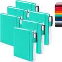 feela 6 Pack Pocket Small Notebooks Bulk, Mini Cute Memo Notepads Hardcover College Ruled Lined Journals with Pen Holder for Women Girls Office School, with 6 Black Pens, 3.5x 5.5, A6, Aqua
