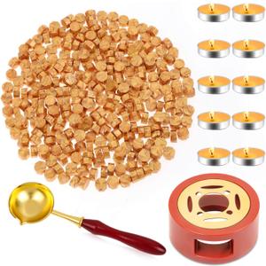 Sealing Wax, Paxcoo 312pcs Sealing Wax Kit with Warmer, Spoon for Stamp Letter Seal (Gold)