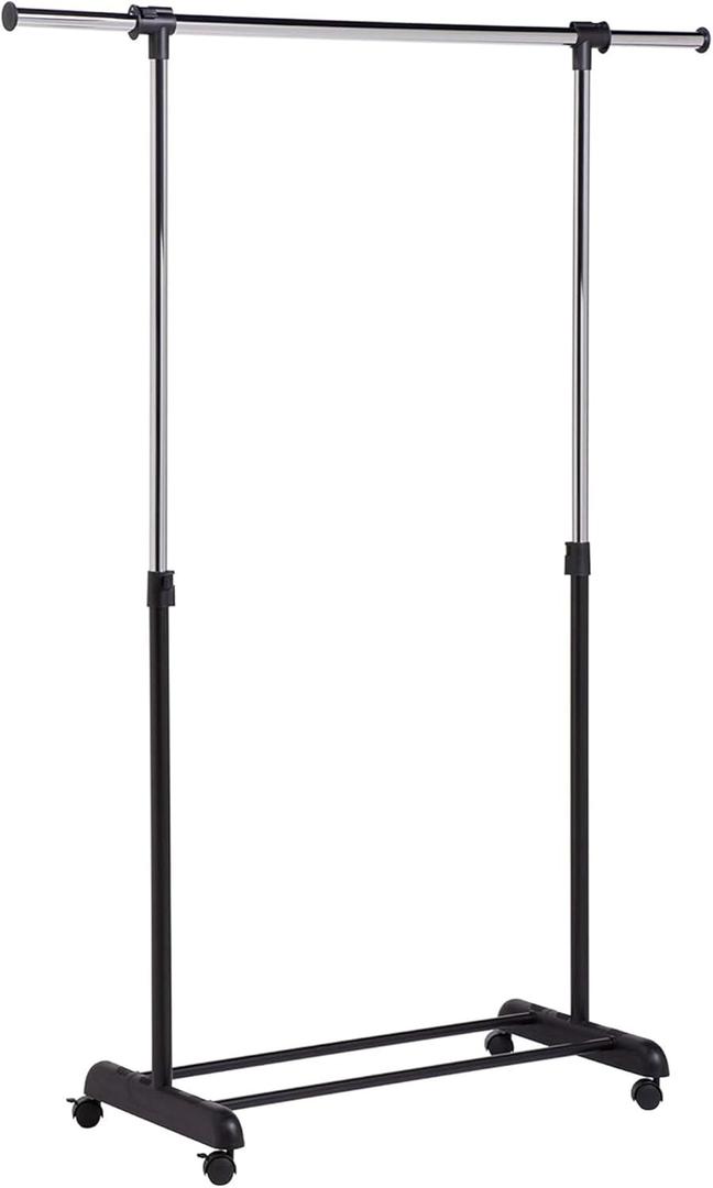 Honey-Can-Do Rolling Garment Rack with Adjustable Height and Width, Metal Clothes Rack, Heavy-Duty Organizer, Chrome