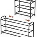 3-Tier Expandable Shoe Rack, Adjustable Shoe Shelf Storage Organizer Heavy Duty Metal Free Standing Shoe Rack for Entryway Closet Doorway (Black)