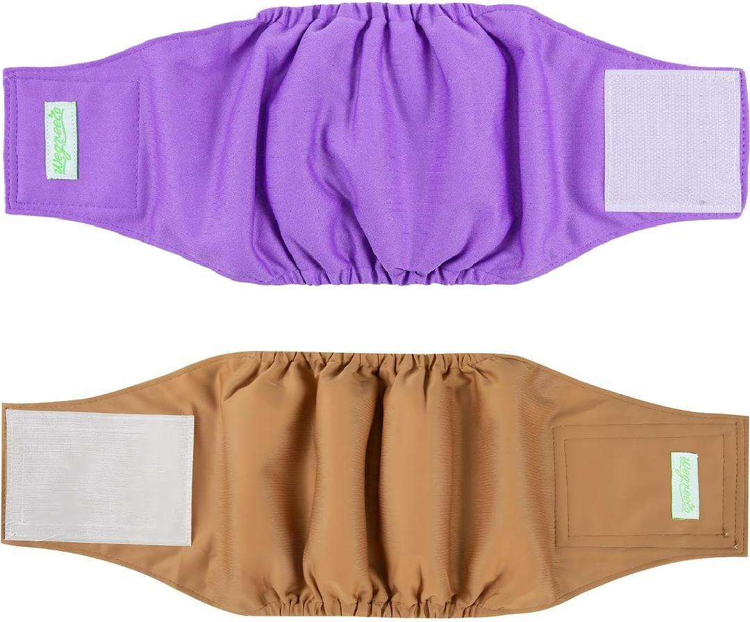 Wegreeco Washable Male Dog Belly Band (Stylish Pattern) - Pack of 2 - Washable Male Dog Belly Wrap, Dog Diapers Male (Purple and Coffee, Large)