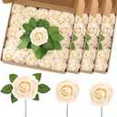 2 x 100 Pcs Artificial Foam Rose Flower Faux Bouquet Wedding Fake Rose Gift for Mother's Day Women DIY Bridal Shower Party Table Birthday Home Spring Decor (Champagne)