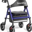 Rollator Walkers with Seat for Seniors, Foldable 8" Big Wheels All Terrain Rolling Walker, Handles and Ergonomic Seat Height Adjustable, 350 lb (Blue)