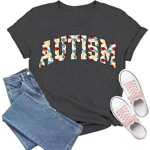 Women Autism Awareness Shirt Autism T-Shirt Mental Health Tee Tops, M