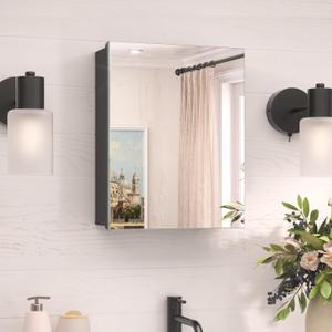 TokeShimi 14 x 18 Black Medicine Cabinet with Mirror Tempered, Aluminum Mirror Medicine Cabinet Wall Mounted or Recessed with Stepless Adjustable Amply Storage Metal for Modern Farmhouse