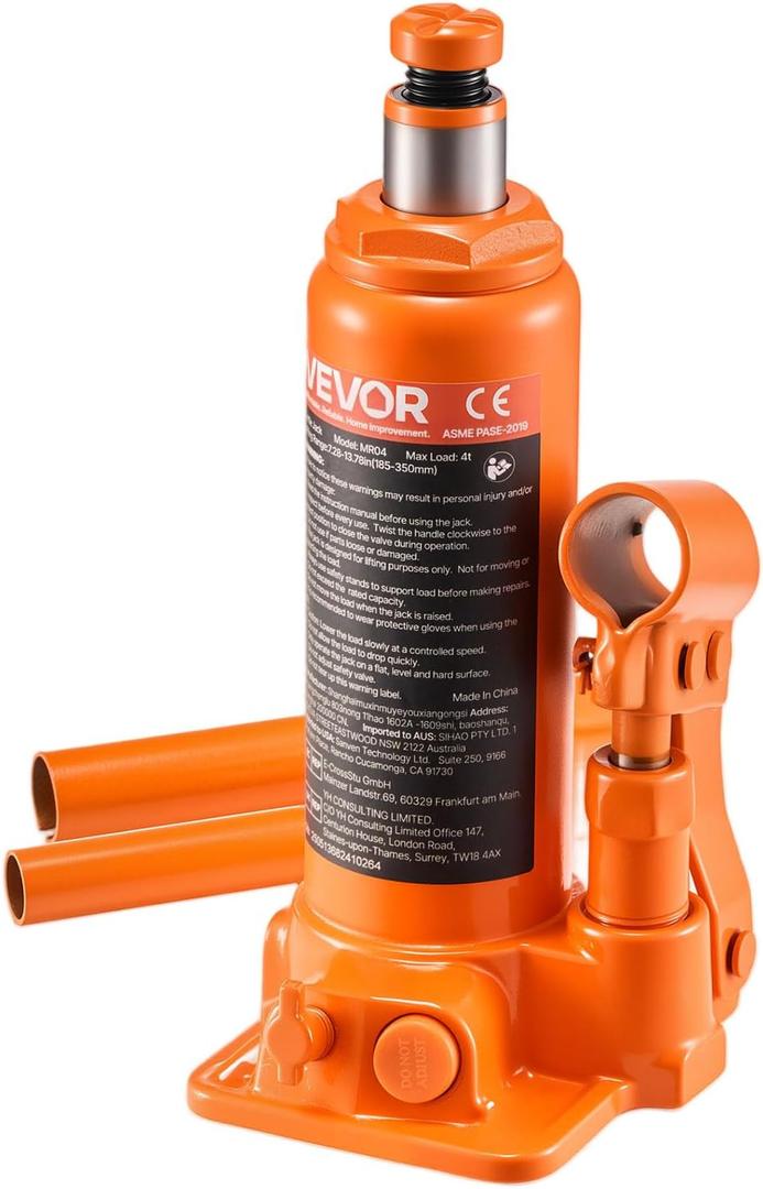 VEVOR Hydraulic Bottle Jack, 4 Ton (8818.4 lbs) Capacity, 7.3-13.8 Inch Lifting Range, Heavy Duty Welded Bottle Jack for Car, SUV, Pickup, Auto Repair, House Lift and Agricultural Equipment, Orange