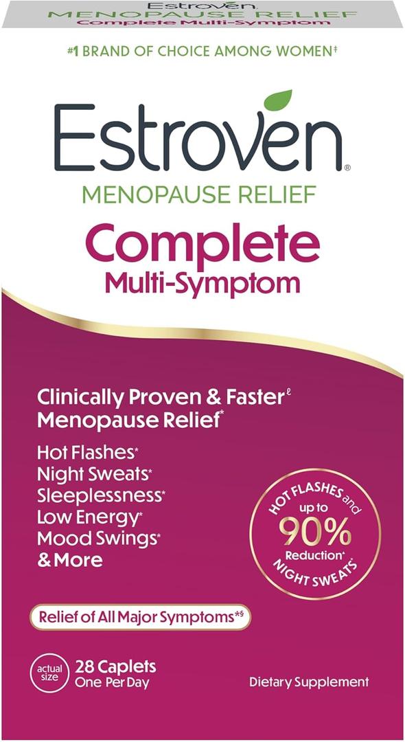 Estroven Complete Multi-Symptom Menopause Supplement for Women, 28 Ct., Clinically Proven Ingredient Provide Menopause Relief & Night Sweats & Hot Flash Relief* Drug-Free & Non-GMO