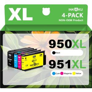 950XL 951XL Ink Cartridges Combo Pack Replacement for HP 950 951 Work with HP OfficeJet Pro 8600 8610 8620 8100 8630 8660 8640 8615 8625 251DW 276DW (Black Cyan Magenta Yellow, 4 XL Pack)