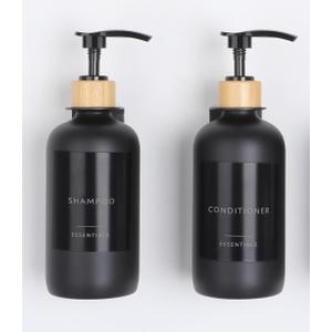 Nellyke Shampoo and Conditioner Dispenser Bottles Set, Modern Black 21oz Refillable Shower Soap Dispenser with Black Pump, Body Wash Dispenser for Shower Bathroom Kitchen, 2 Pack