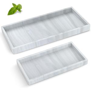 Bathroom Counter Tray,EG-SIPRO High-Grade Thickened Silicone Bathroom Vanity Tray,Shatterproof Durable Rectangle Bathroom Tray Soap Dispenser Tray for Bathroom Countertop,Small+Large (EGTRAY) (7.8" x 3.9" x 0.8" + 10.6" x 5.1" x 0.8", Marble Pattern)