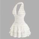 Floerns Women's Cute Halter Mini Dress Frill Trim Layered Ruffle A Line Going Out Dresses White X-Small