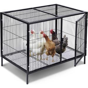 Metal Small Chicken Cage for 4-6 Chickens with Floor, Portable Rabbit Hutch with Top & Side Opening Doors and Quickly Lock for Poultry Hen Goose Duck, 33.5"x23.6"x27.5"