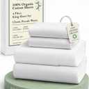 LANE LINEN 100% Organic Cotton King Size Sheets Set, Soft & Comfy All Season Breathable Sheets King Size, Percale Weave Fully Elasticized Eco Friendly Naturally Cooling King White Bed Sheets (01: Pure White)