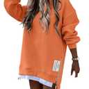CHICME Womens Long Sleeve Zipper Slit Oversized Sweatshirt Casual Pullover Zipper Hoodies Fall Clothes Size L
