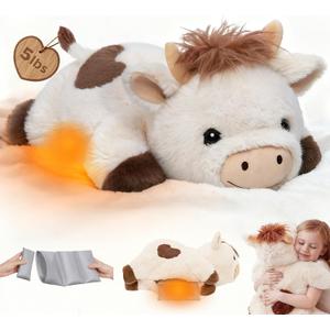 Mewaii Weighted Stuffed Animals for Adults & Kids, 2-5 lbs - 23" Heatable Coolable Cow Plush, Microwavable Adjustable Removable Inner Pad, Realistic Hug Comfort Gift (White)